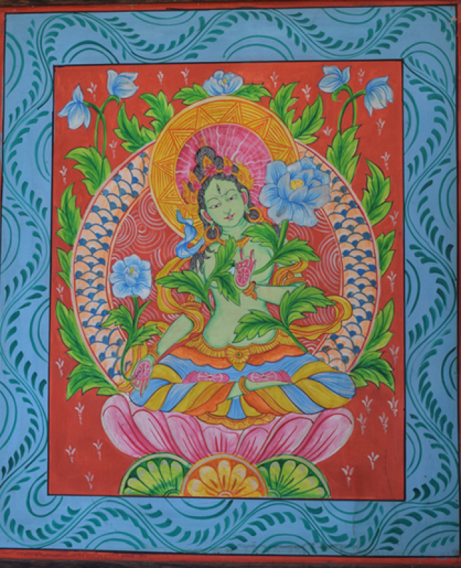 Green Tara Painting on wood-1
